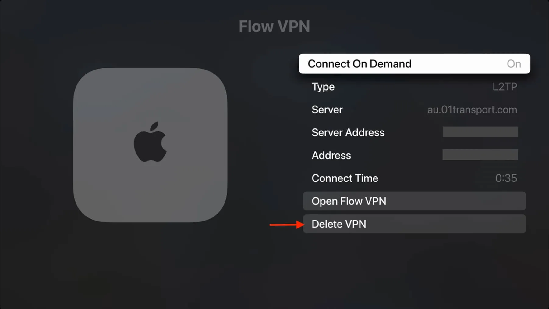 Details zur VPN-App auf Apple TV