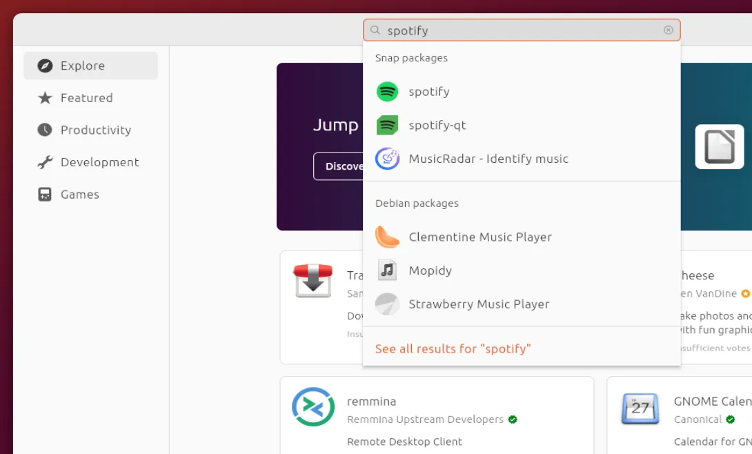 Ubuntu の App Center (場合によっては Snap Store) では、二日酔いのクロールではなく、迅速なクリップで結果が表示されるようになりました。