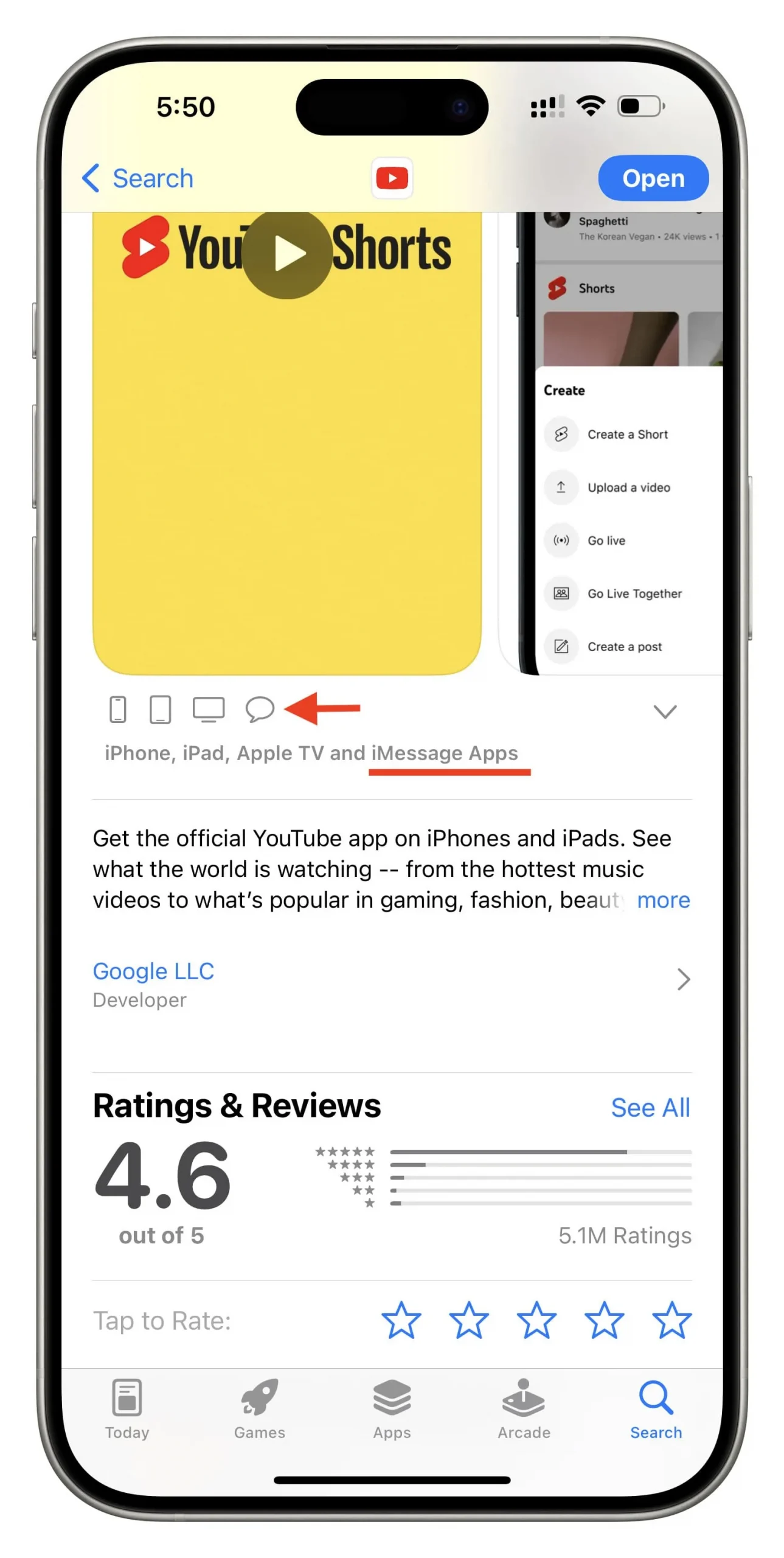 Versão do aplicativo iMessage de um aplicativo normal na iPhone App Store