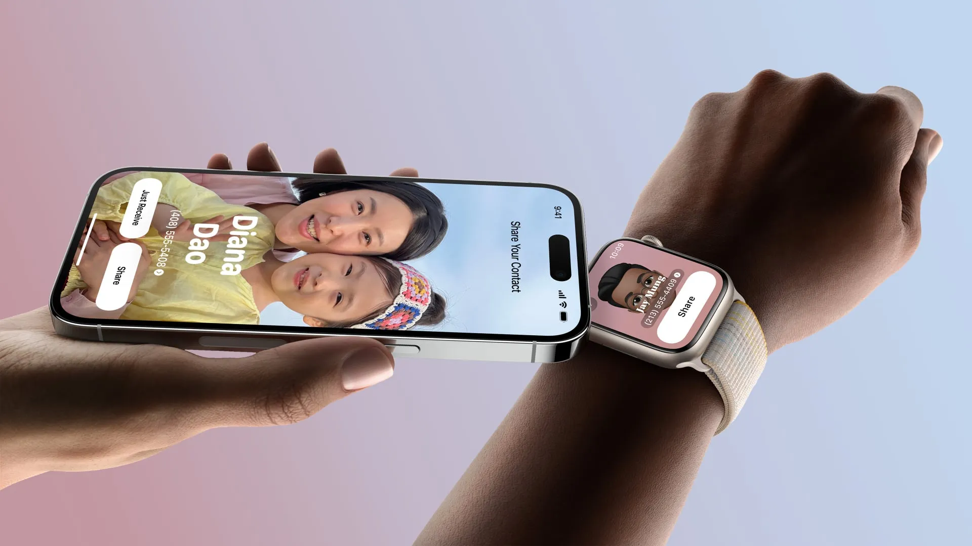 Uso compartido de contactos de NameDrop entre iPhone y Apple Watch