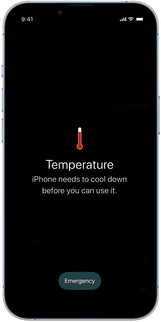 Ostrzeżenie o temperaturze iPhone'a na ekranie