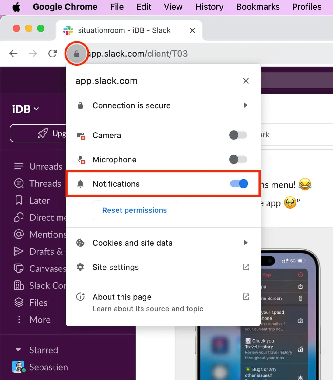 允許 Web 瀏覽器中的 Slack 發送通知