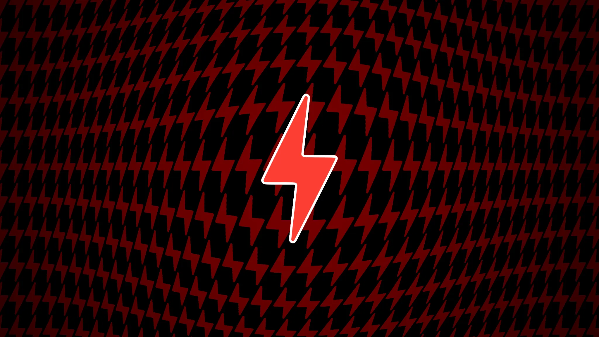 Ein Bild mit einem roten Stromsymbol in der Mitte vor einem dunkel gemusterten, leicht verzerrten Hintergrund