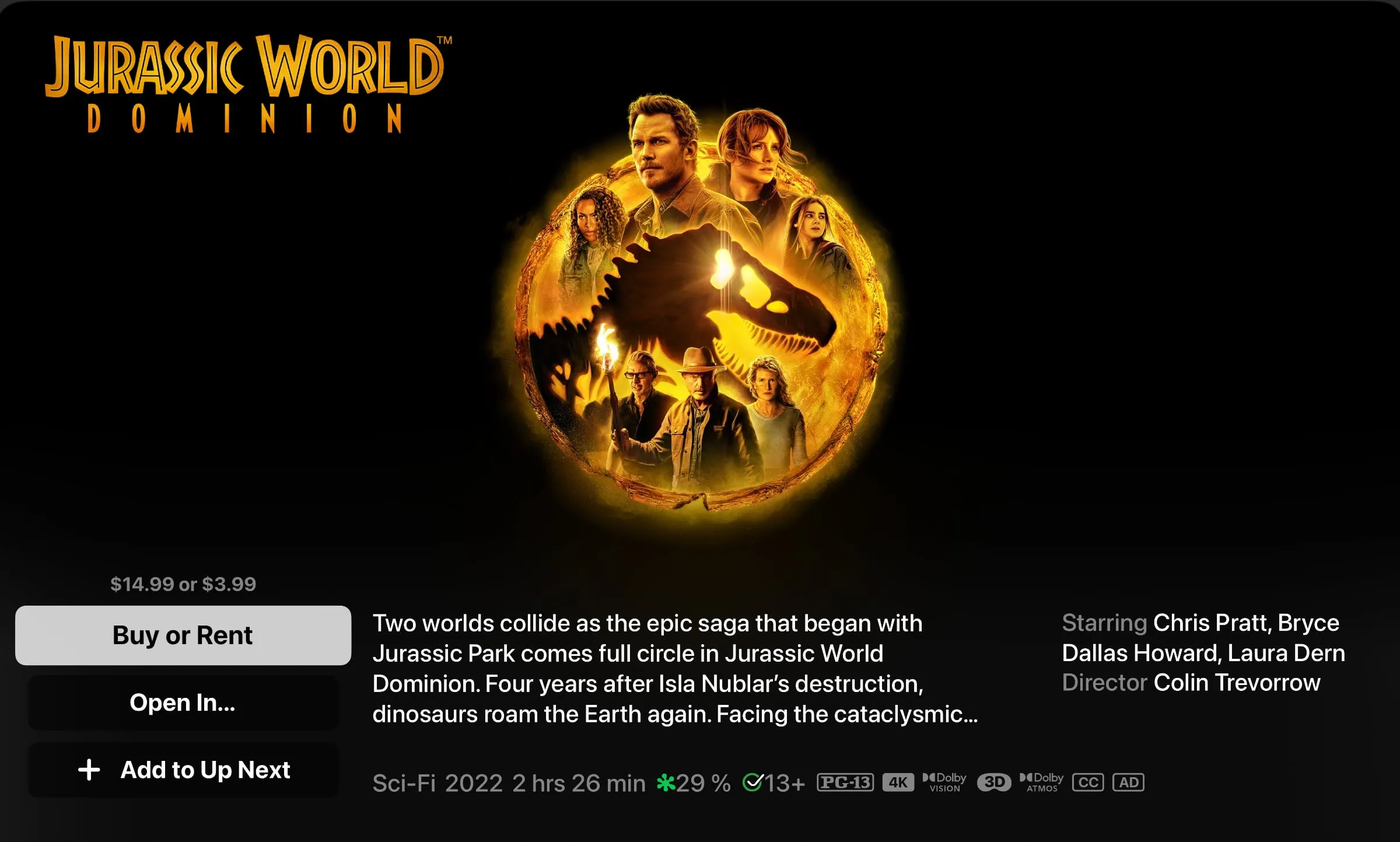Apples TV-App zeigt den Film Jurassic World Dominion