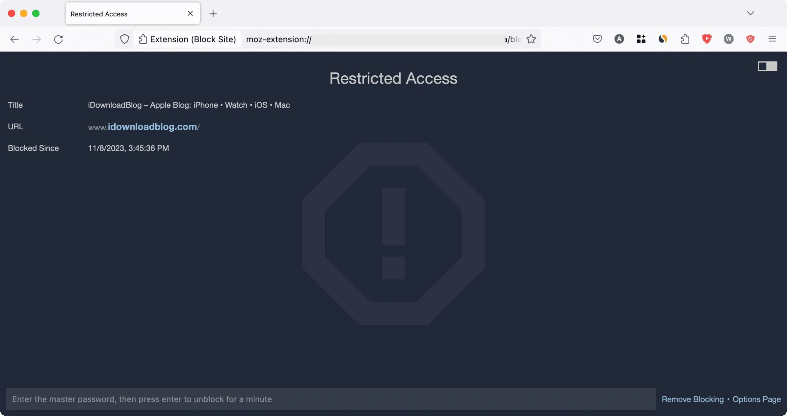 Blockieren Sie die Site by Ray-Erweiterung in Firefox