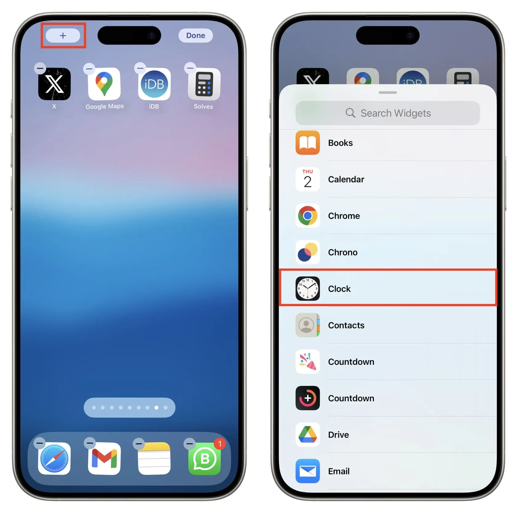 Escolha o aplicativo Relógio para widgets da tela inicial do iPhone