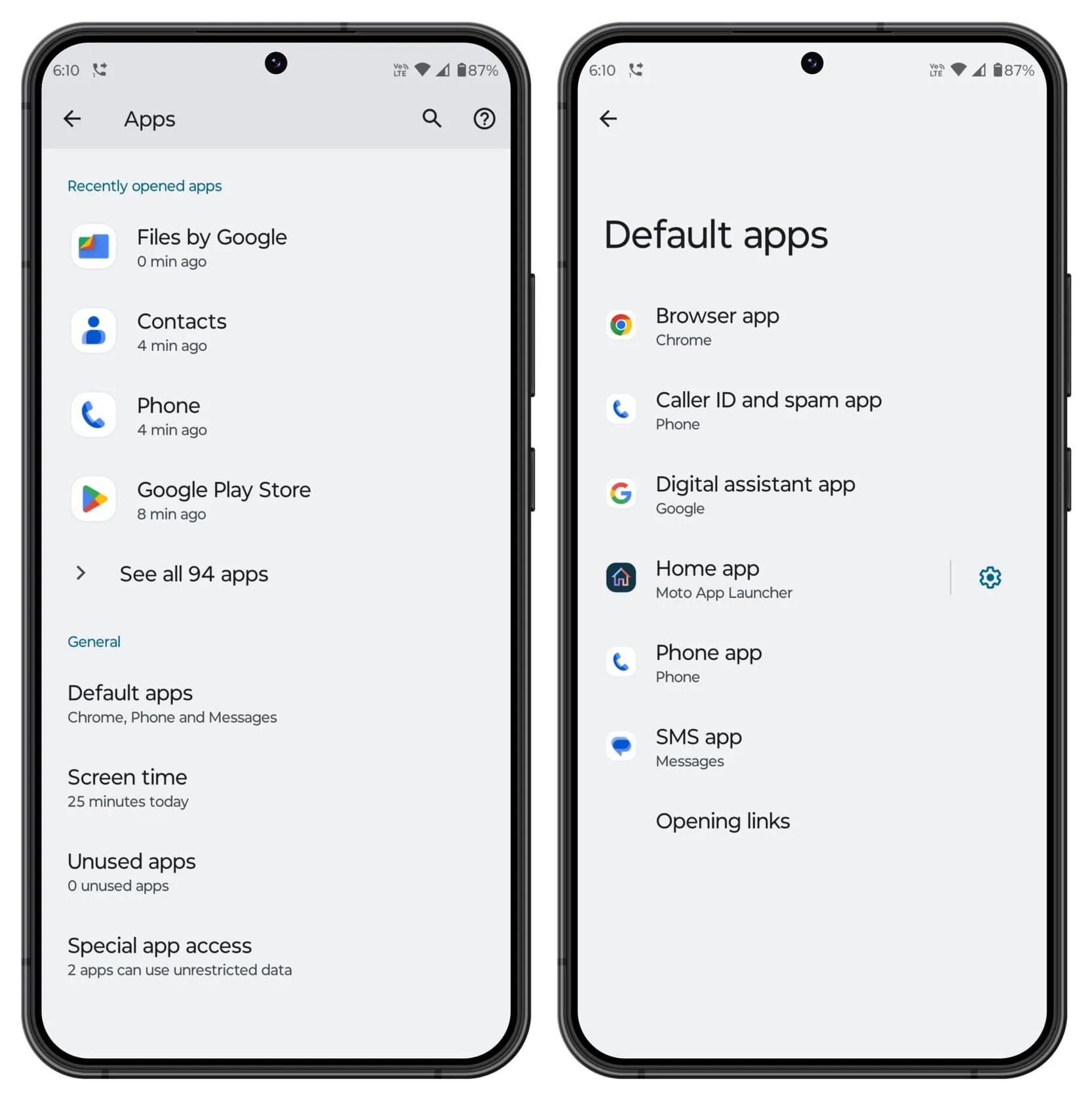 Default apps option in Android phone settings Default apps option in Android phone settings