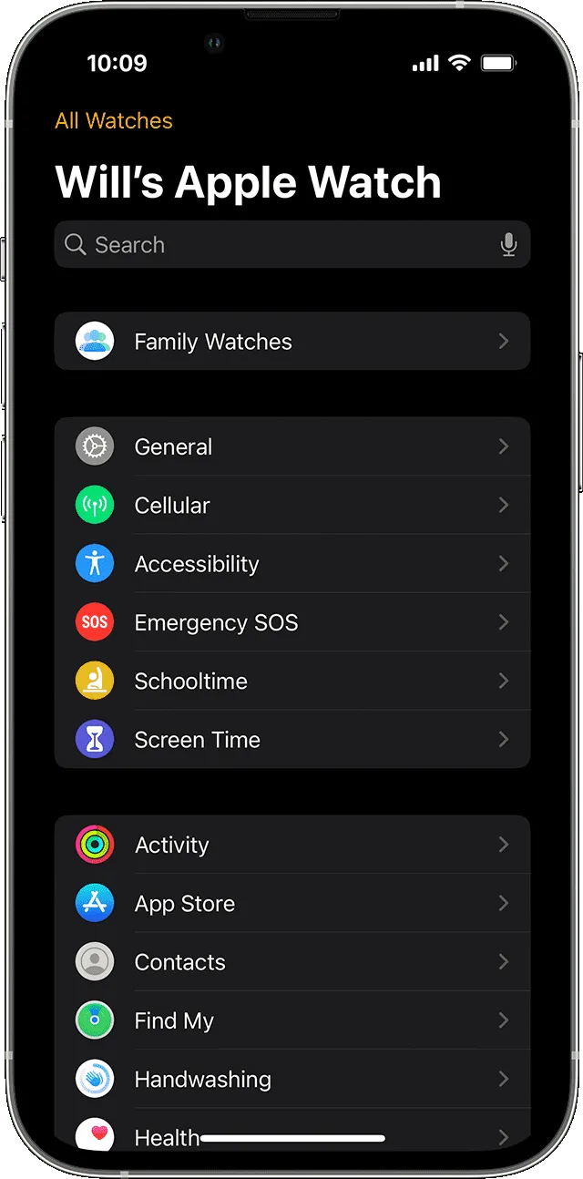 Family Watches section on iPhone Family Watches section on iPhone
