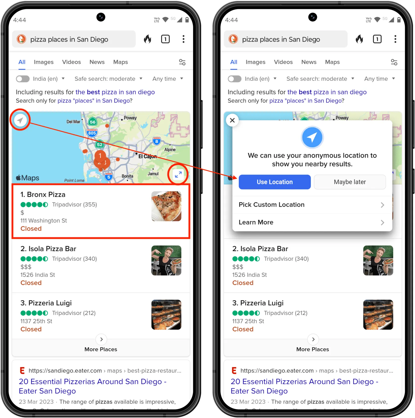 Trouver un lieu dans Apple Maps dans DuckDuckGo sur un téléphone Android et définir l'emplacement