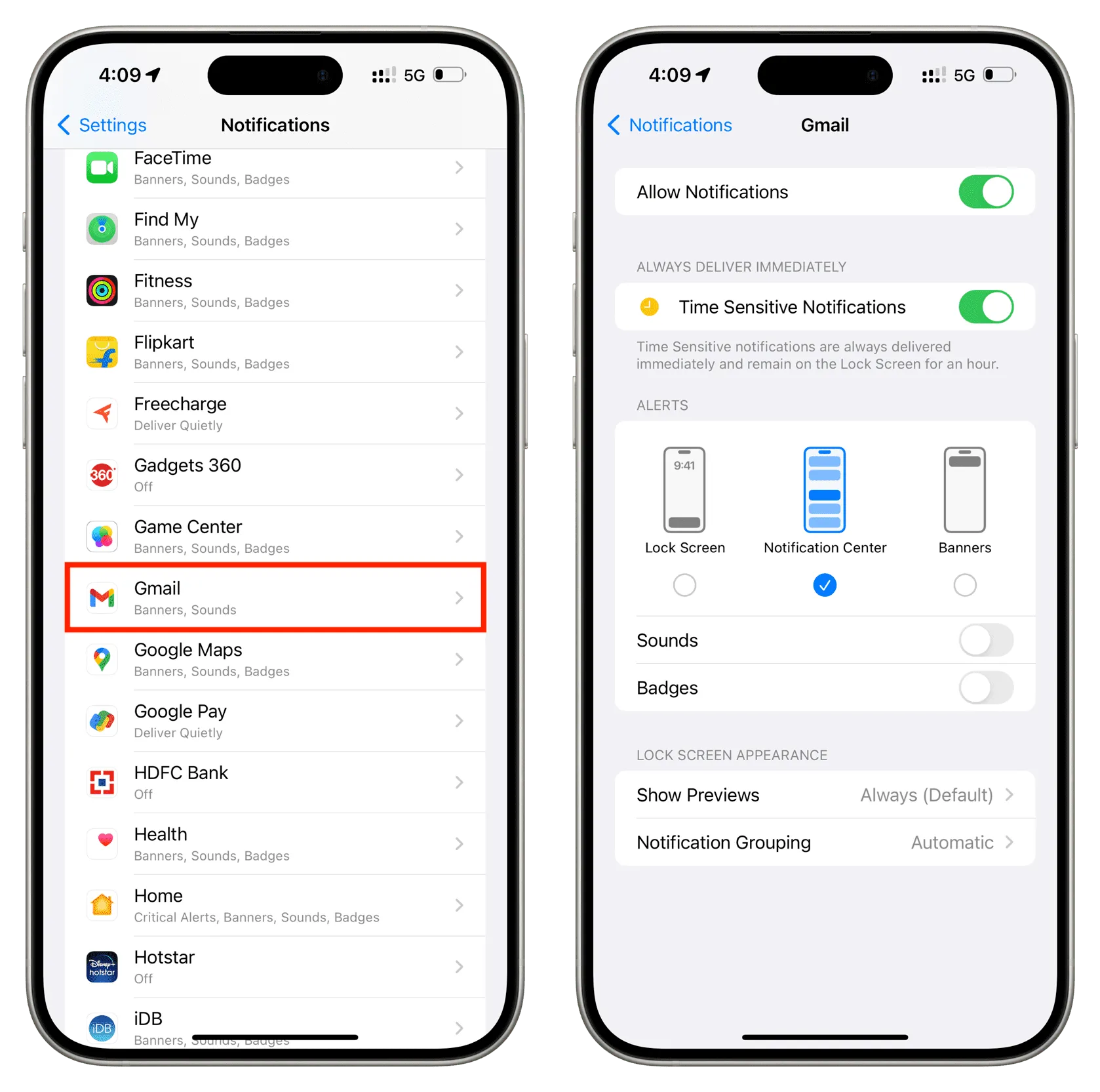 iPhone 上的 Gmail 通知設定