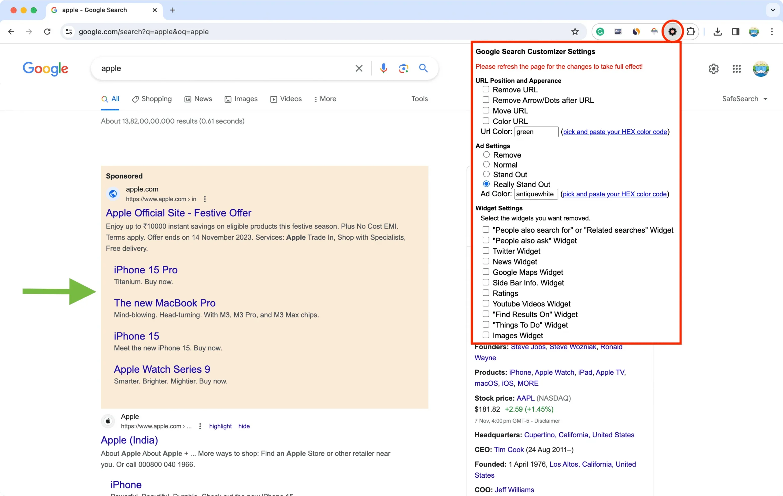 Google Search Ad Remover und Customizer-Erweiterung