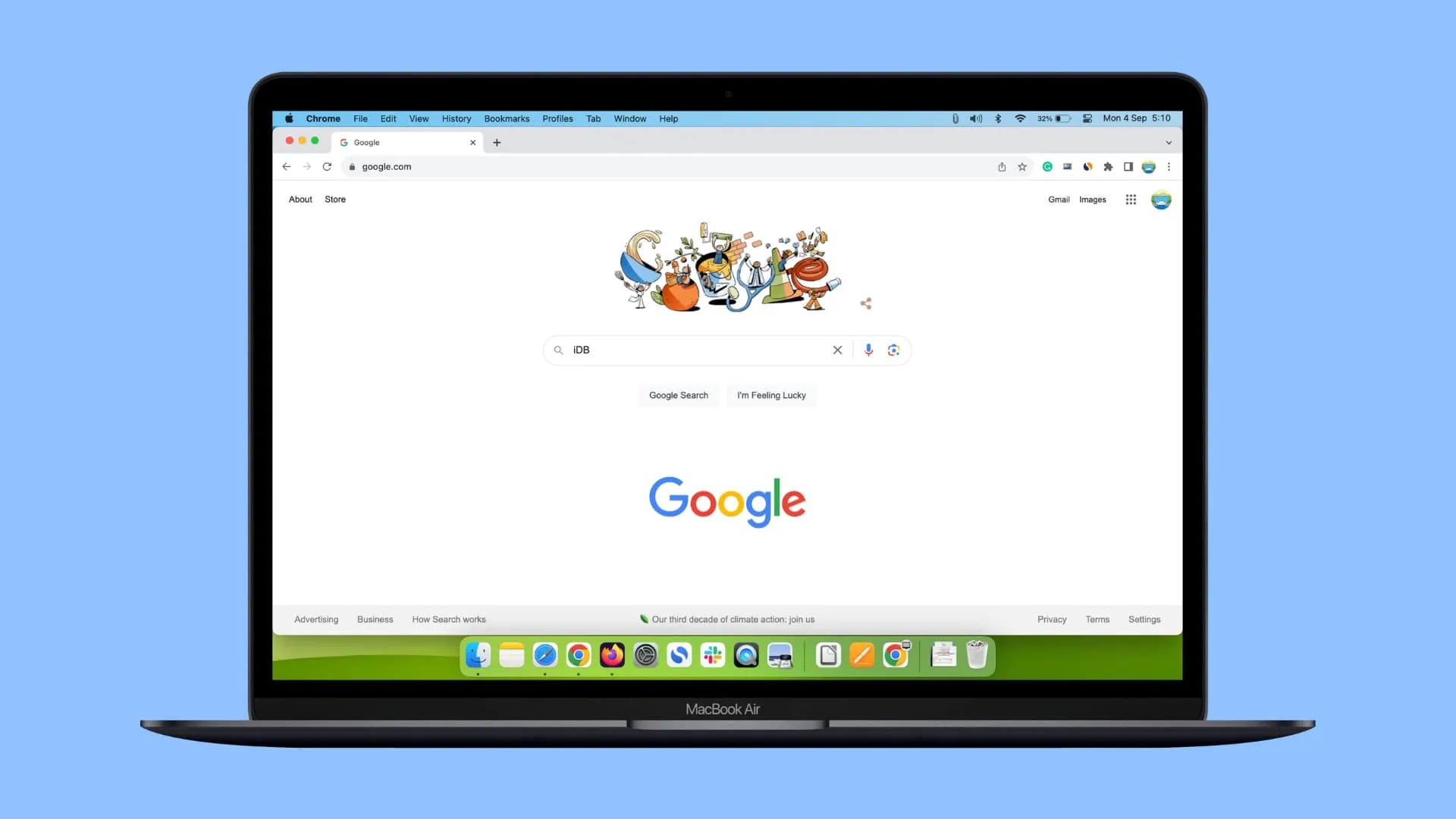 Site do Google aberto no Chrome no MacBook