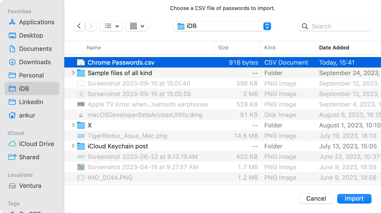 Импортируйте CSV-файл паролей Chrome в Safari на Mac.