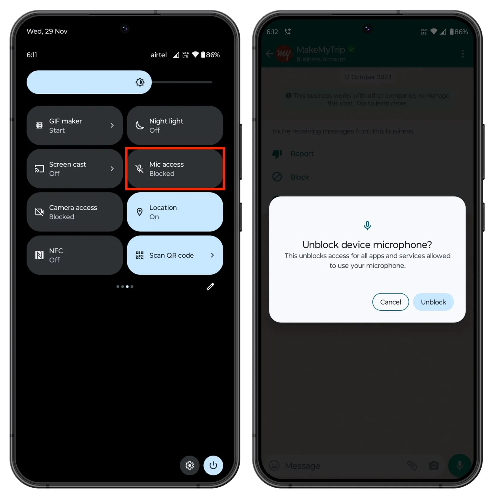 Mic access blocked on Android phone Mic access blocked on Android phone