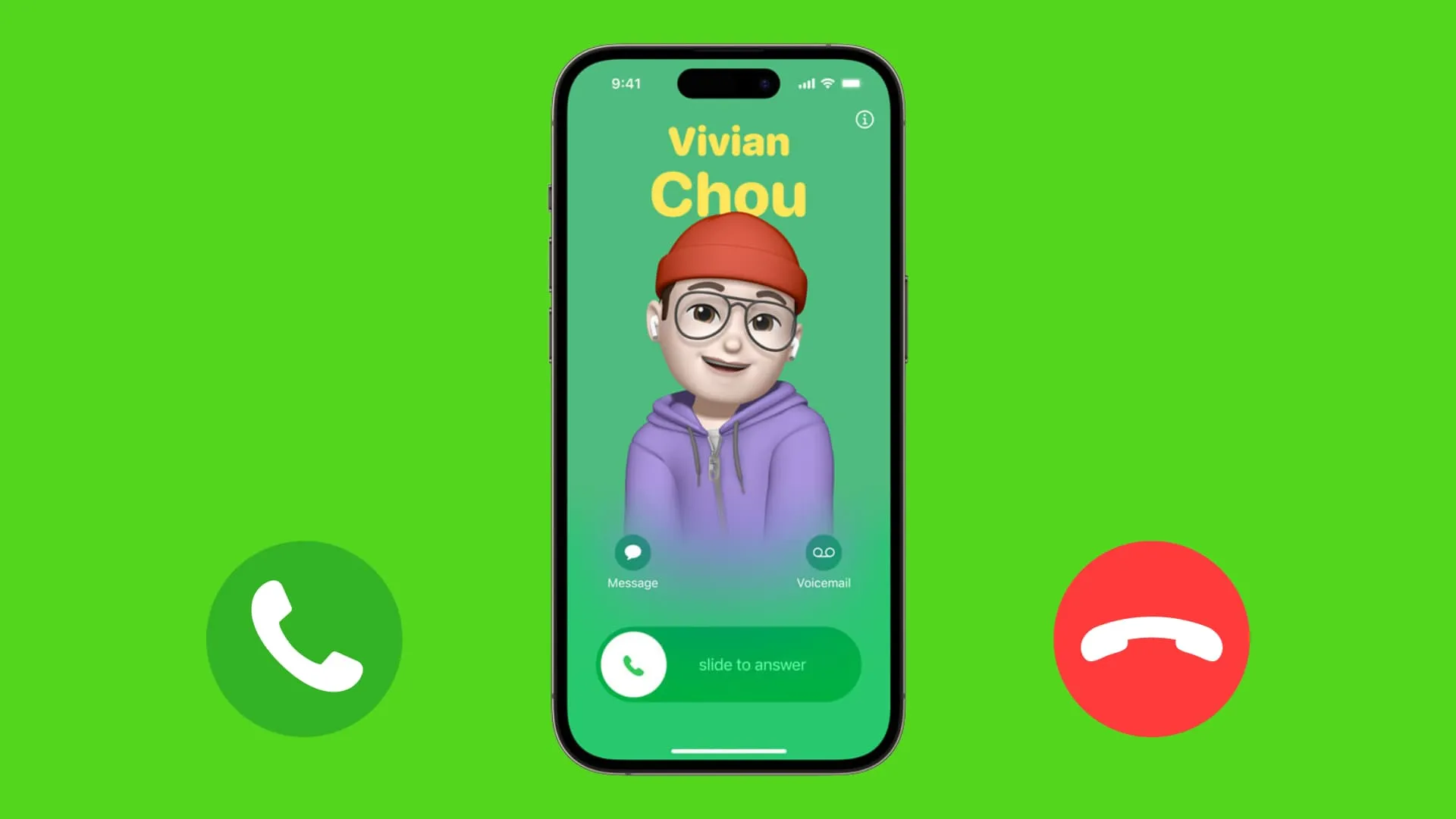 Eingehender Anruf auf dem iPhone mit grünen Annahme- und roten Auflegetasten
