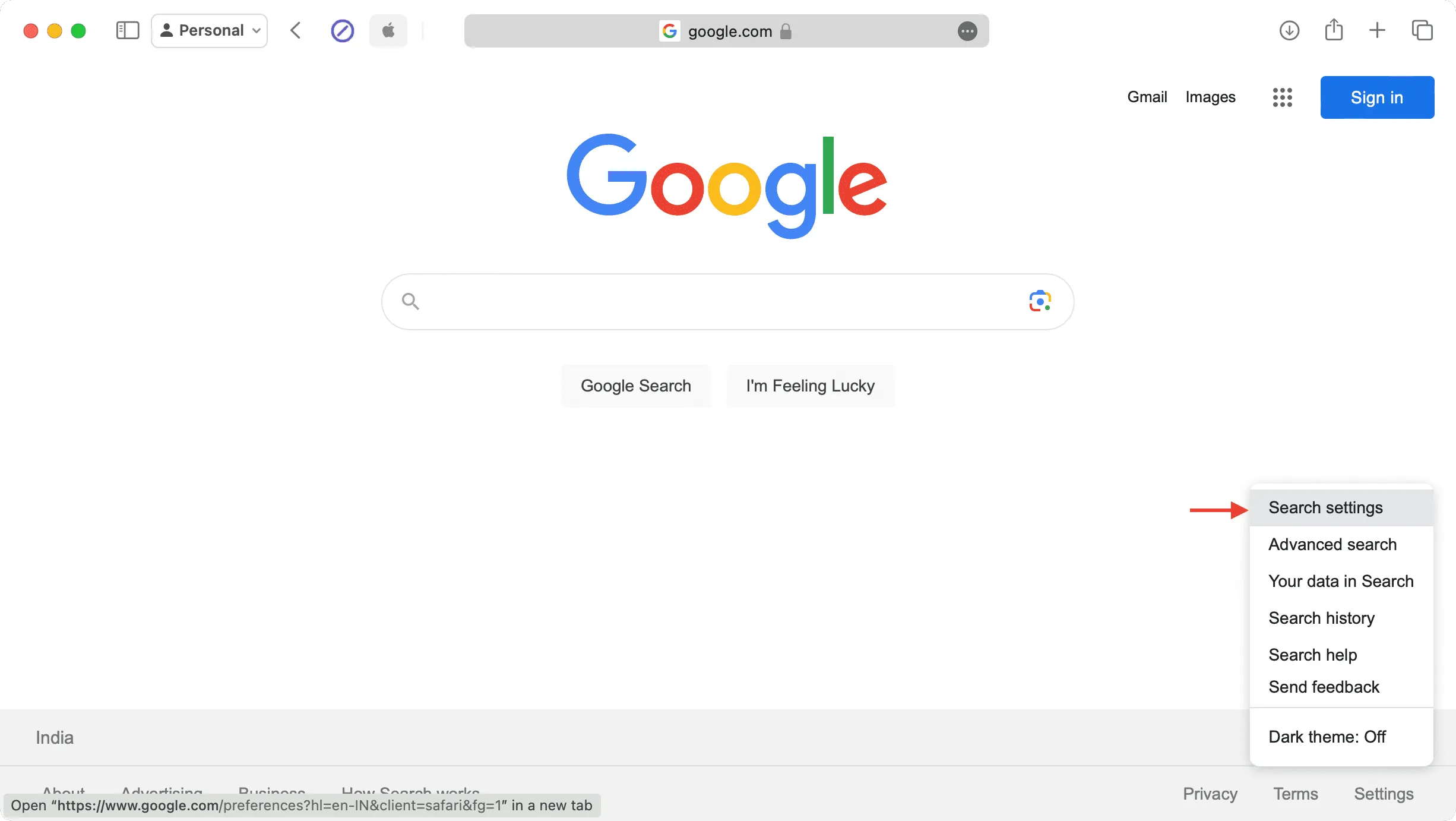 Sucheinstellungen im Google-Web