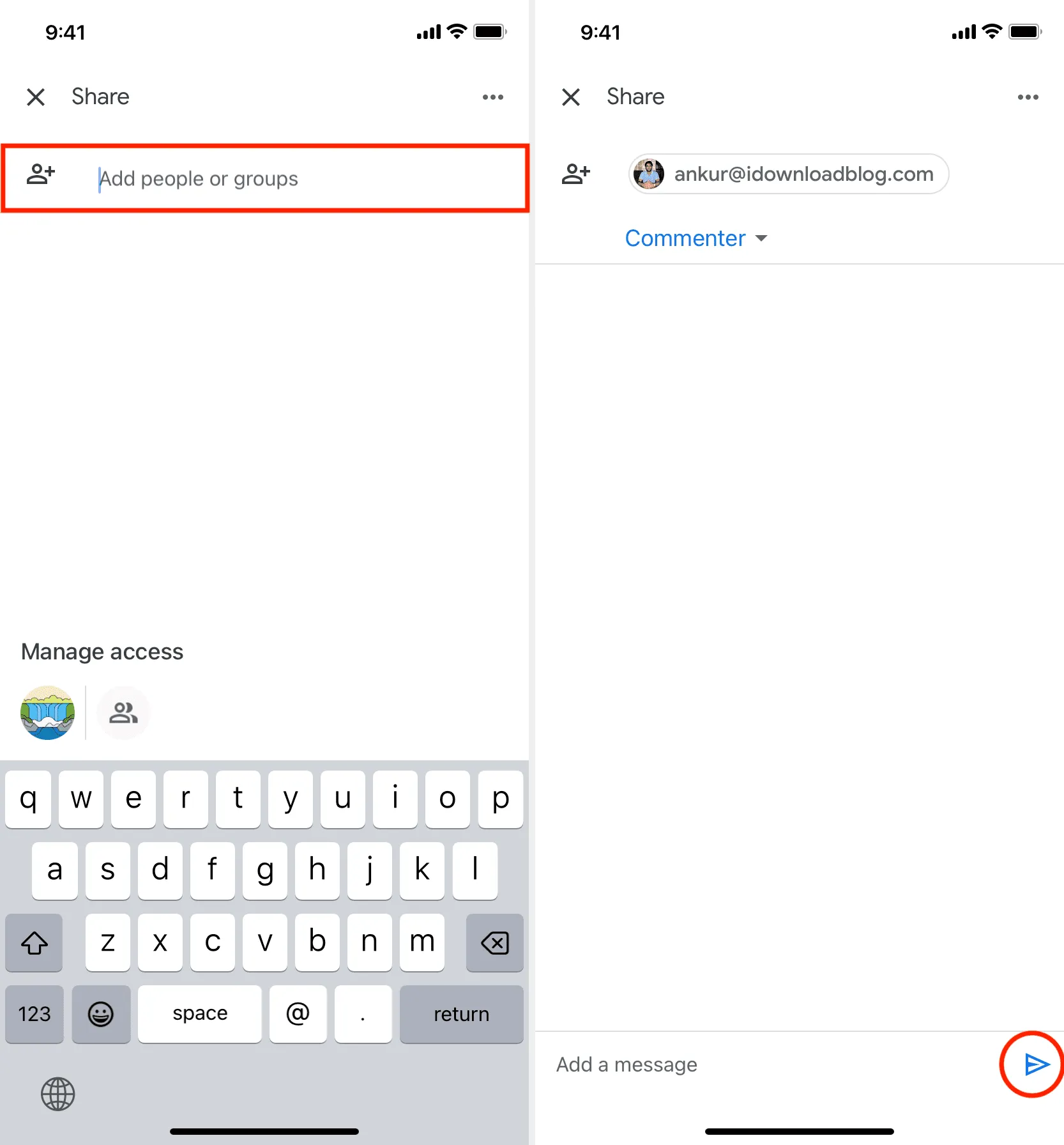 Compartilhe o arquivo do Google Drive com uma pessoa do seu iPhone