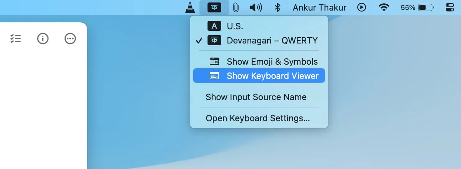 Option „Tastatur-Viewer“ in der Eingabemenüoption auf dem Mac anzeigen