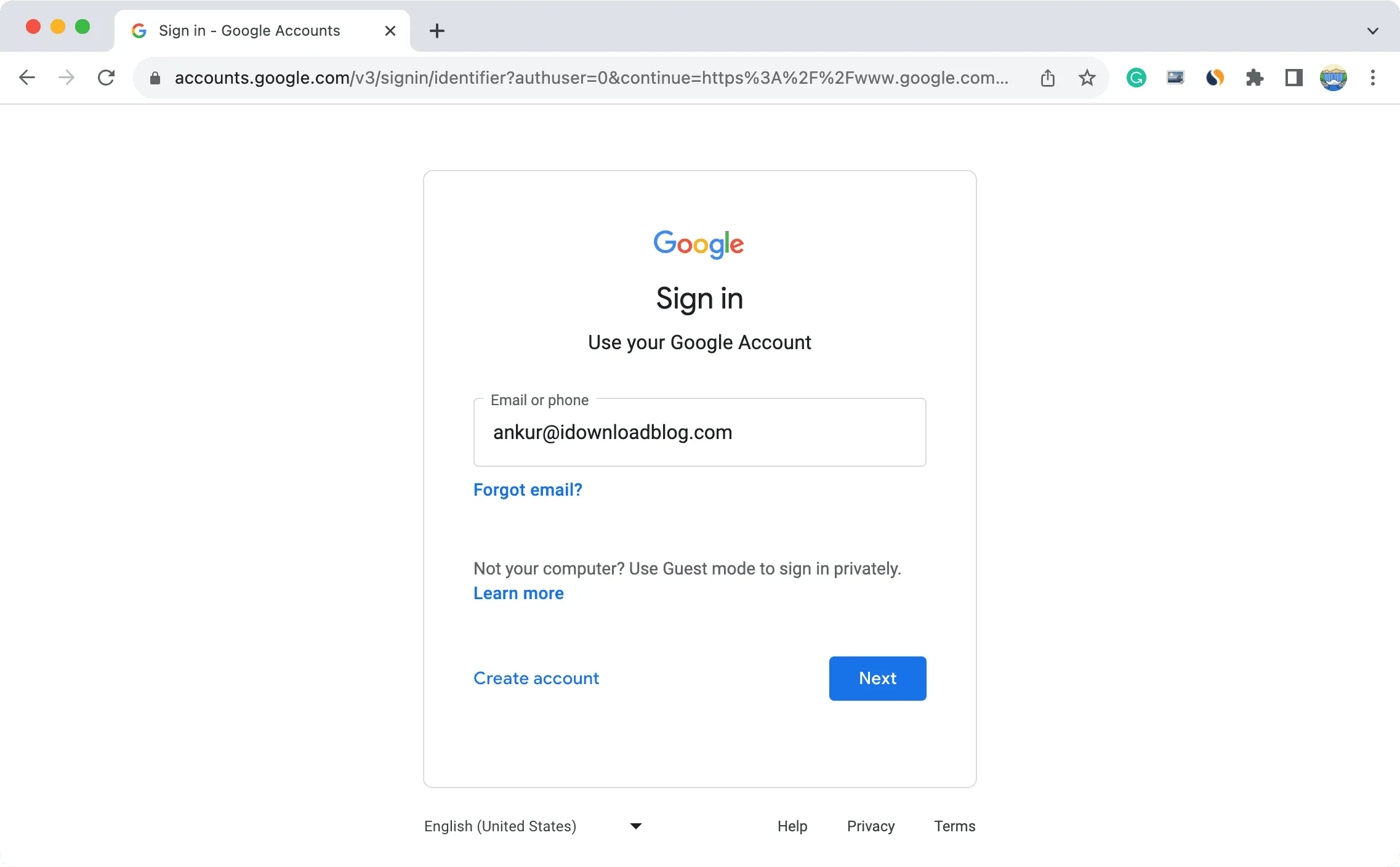 在 Chrome 登入另一個 Google 帳戶