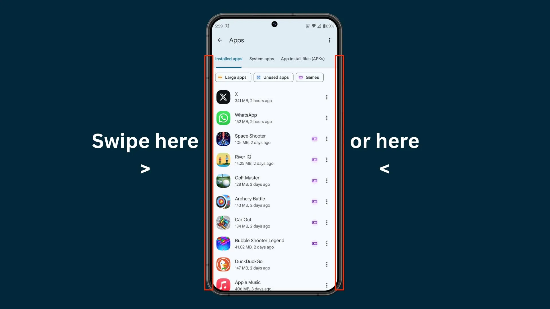 Swipe on left or right edge of Android phone to go back Swipe on left or right edge of Android phone to go back