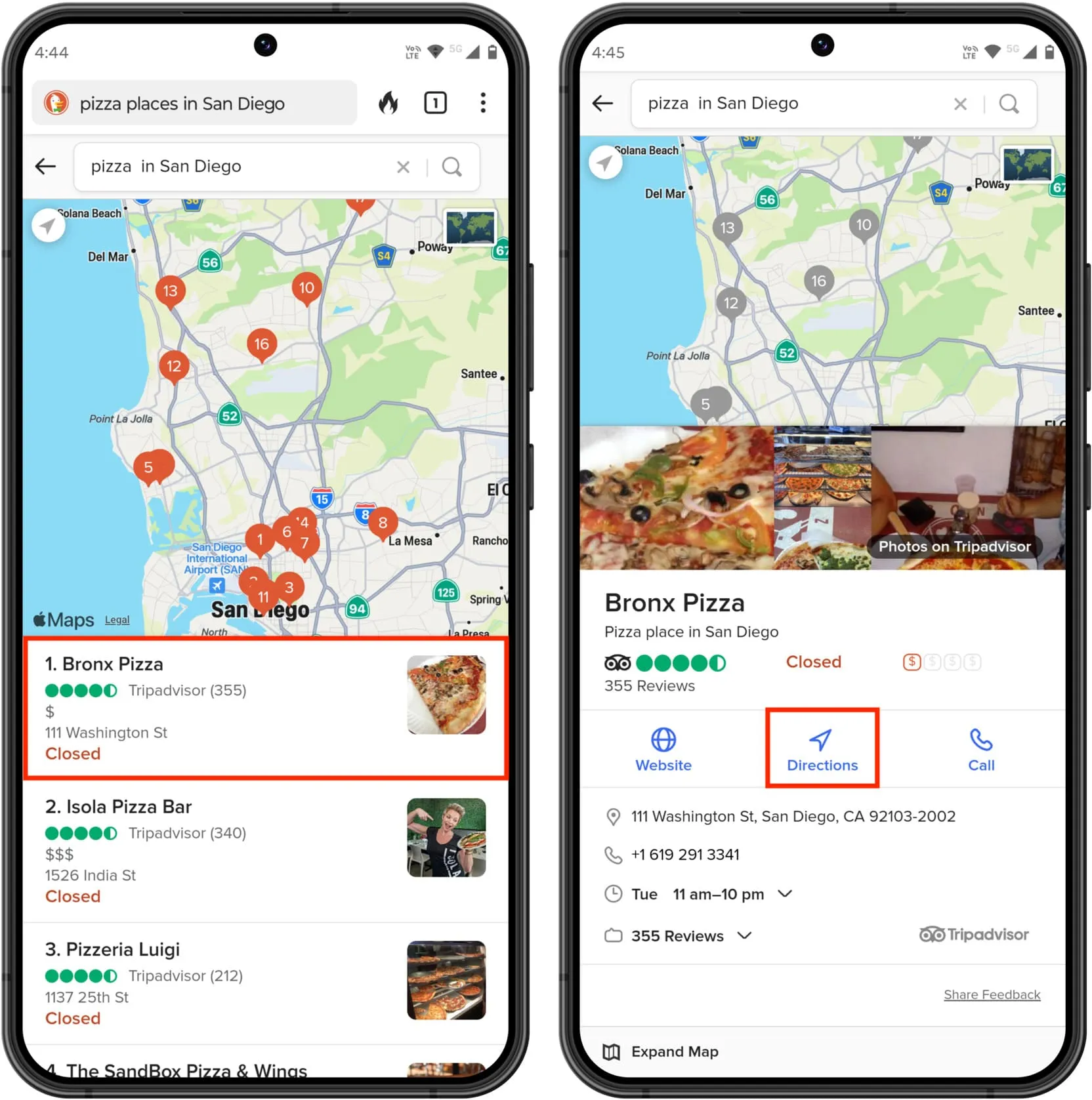 Appuyez sur un lieu et cliquez sur les directions dans Apple Maps sur Android