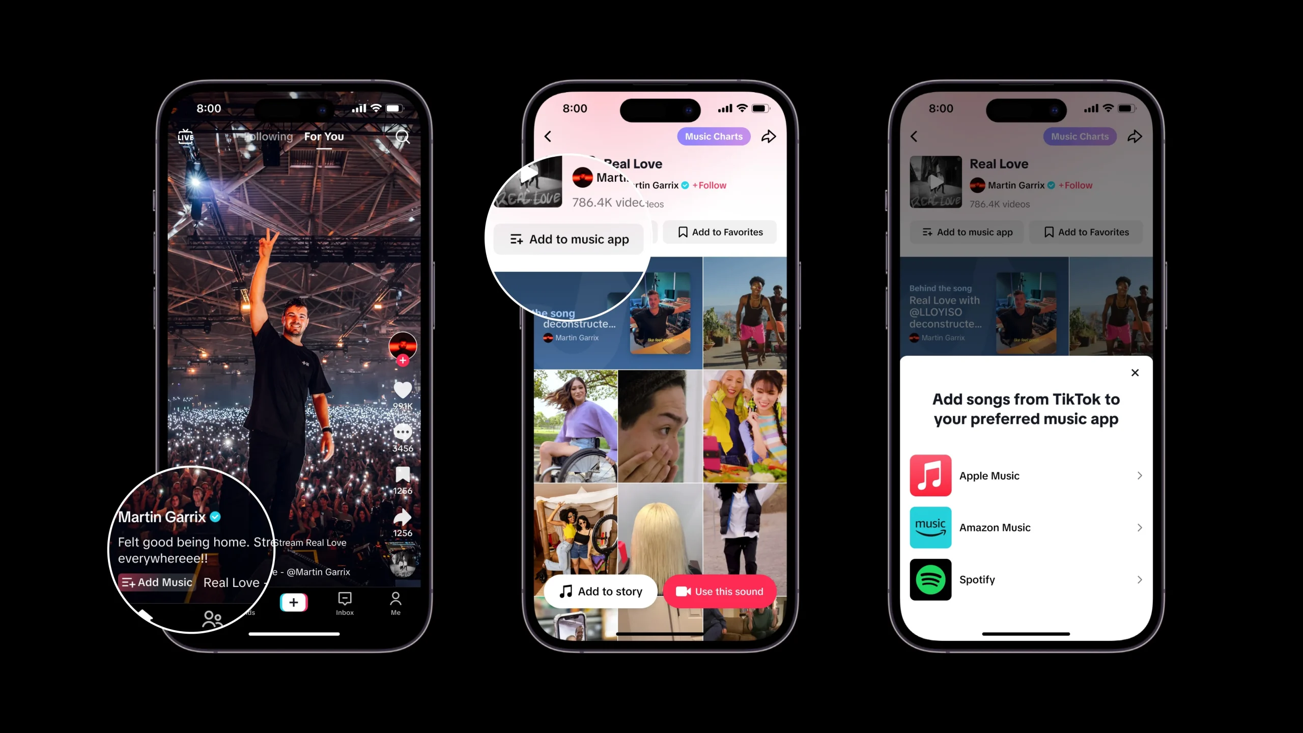 Die iPhone-App von TikTok zeigt die Schaltfläche „Zur Musik-App hinzufügen“.