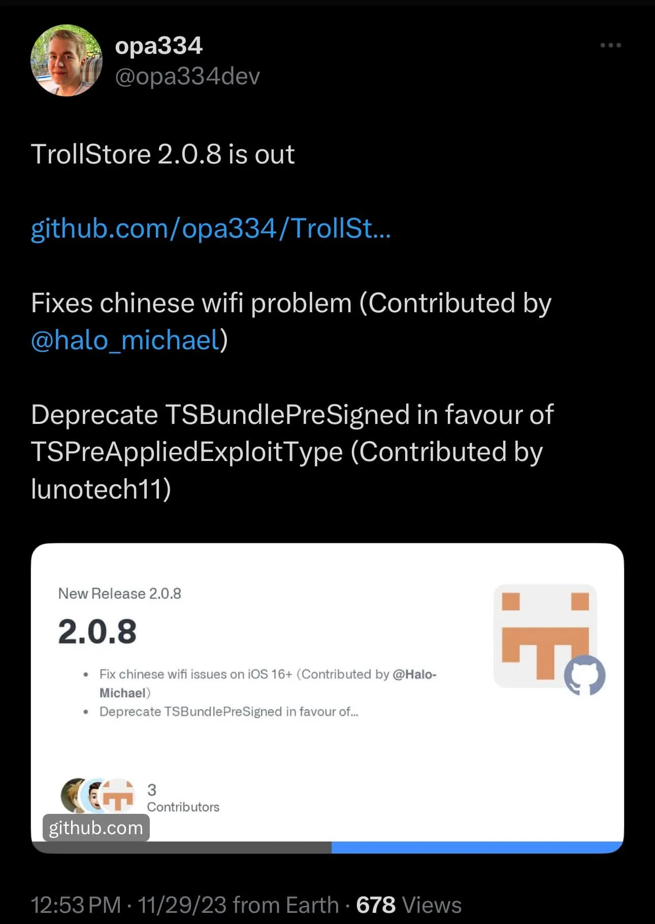 TrollStore v2.0.8 announced. TrollStore v2.0.8 announced.
