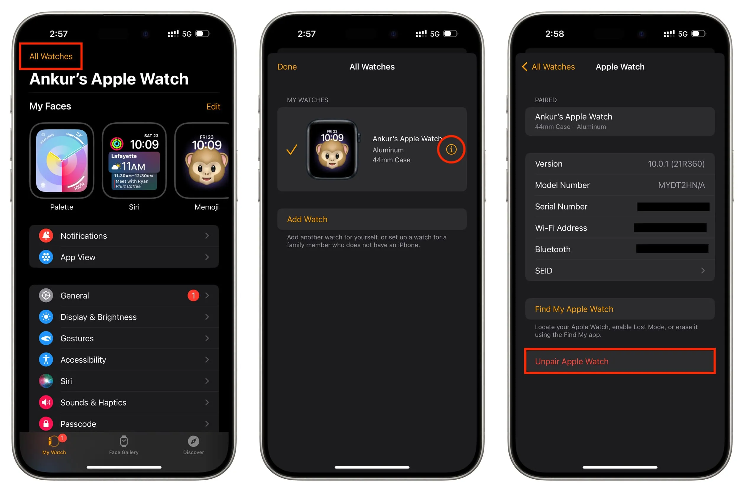 Unpair Apple Watch from your iPhone Watch app Unpair Apple Watch from your iPhone Watch app