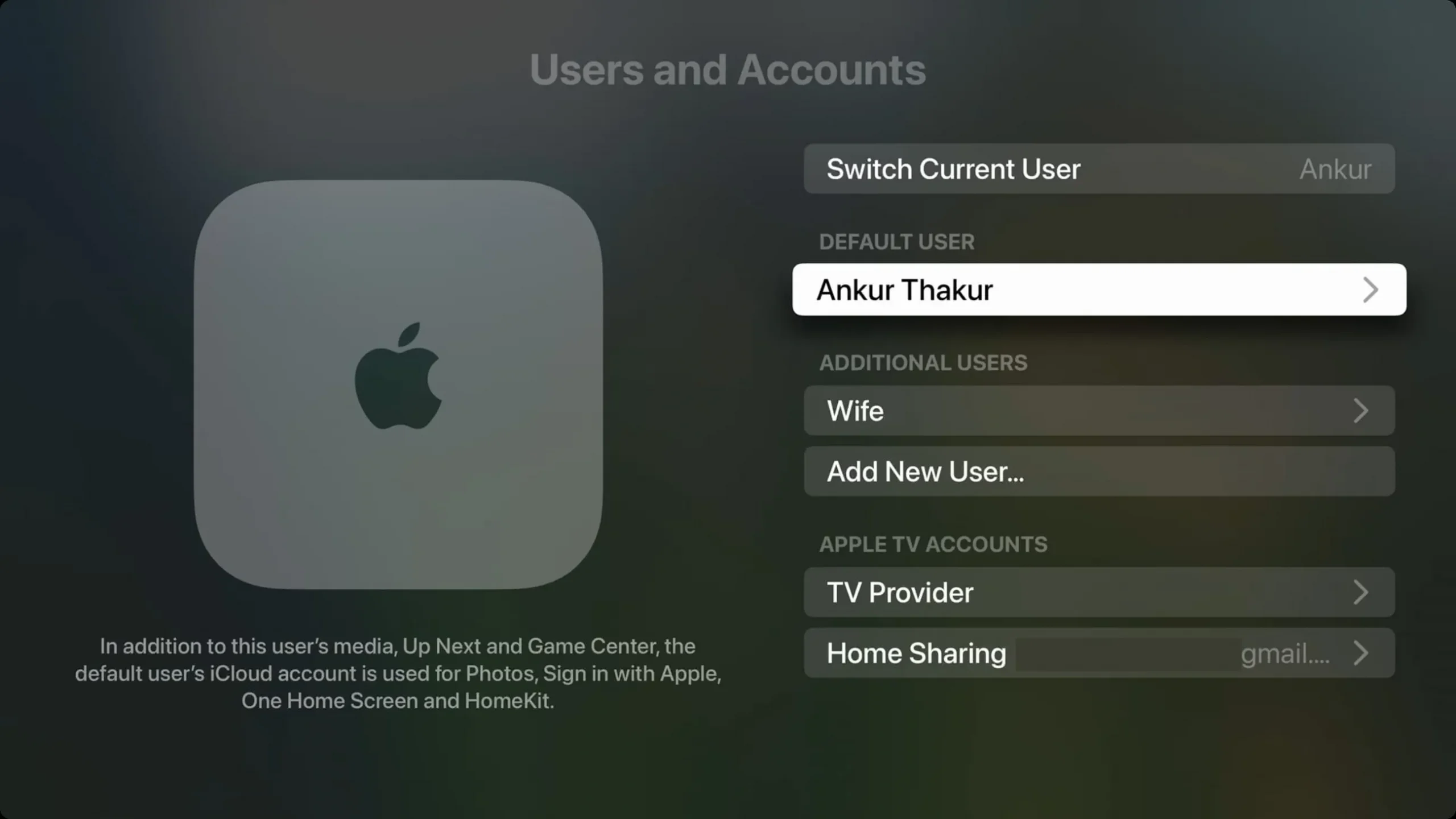 Benutzer und Konten in den Apple TV-Einstellungen