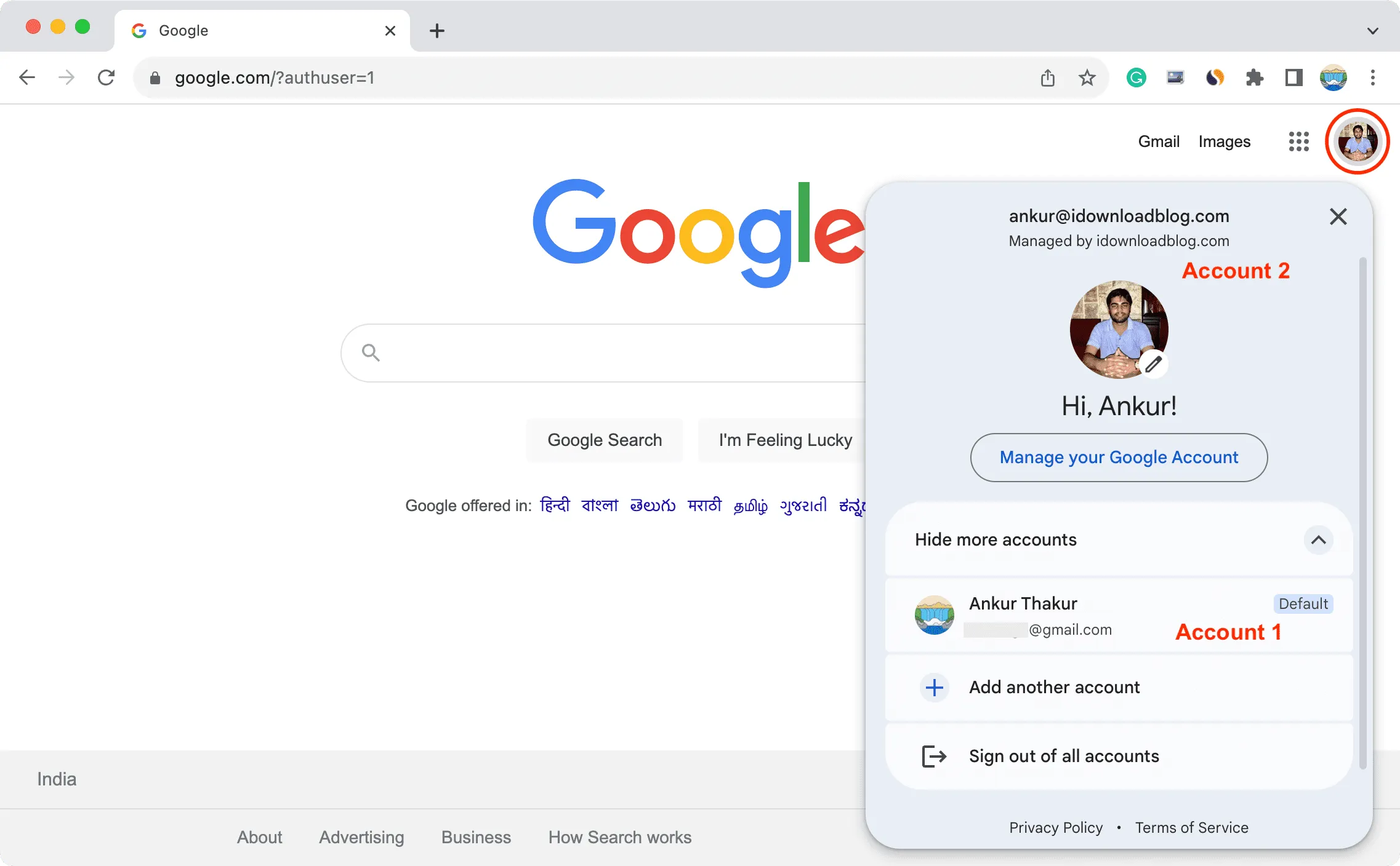 Usar dos cuentas de Google en Chrome en Mac