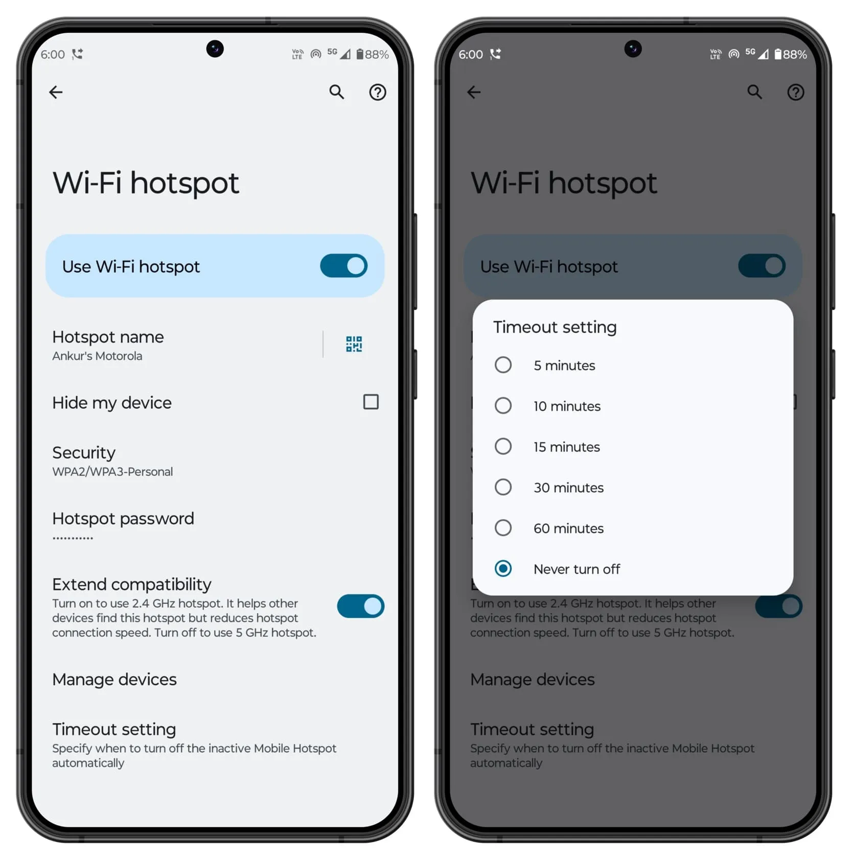 Wi-Fi Hotspot settings on Android phone Wi-Fi Hotspot settings on Android phone