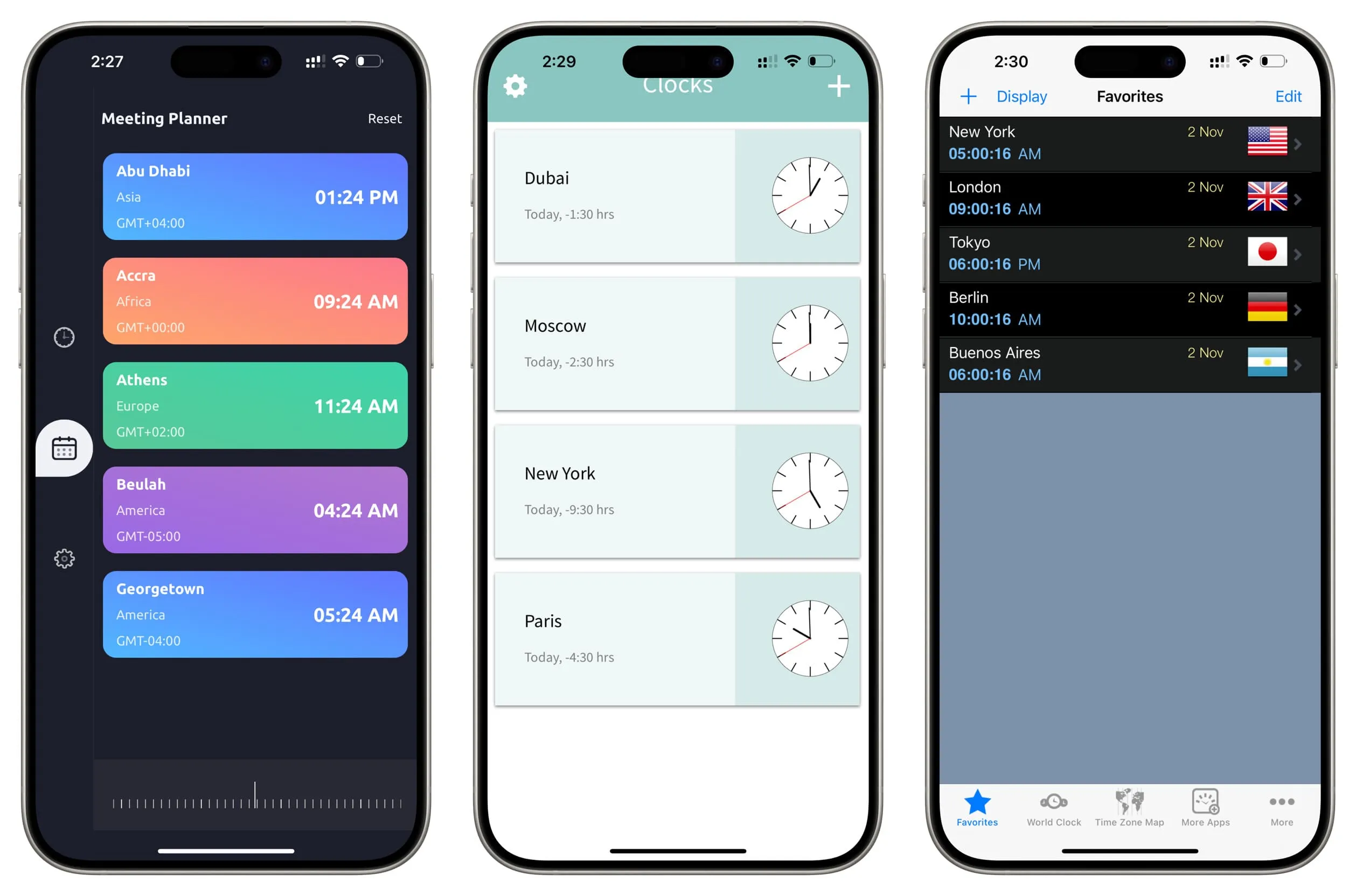 Applications Horloge mondiale avec widget, Horloge mondiale et fuseaux horaires sur iPhone