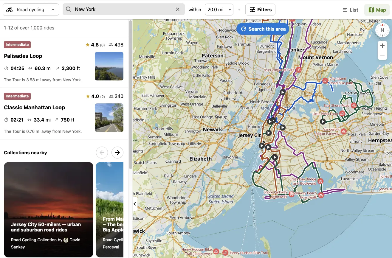 위치와 활동을 선택하면 Komoot가 사용자 제안을 제공하거나 직접 지도를 작성할 수 있습니다.