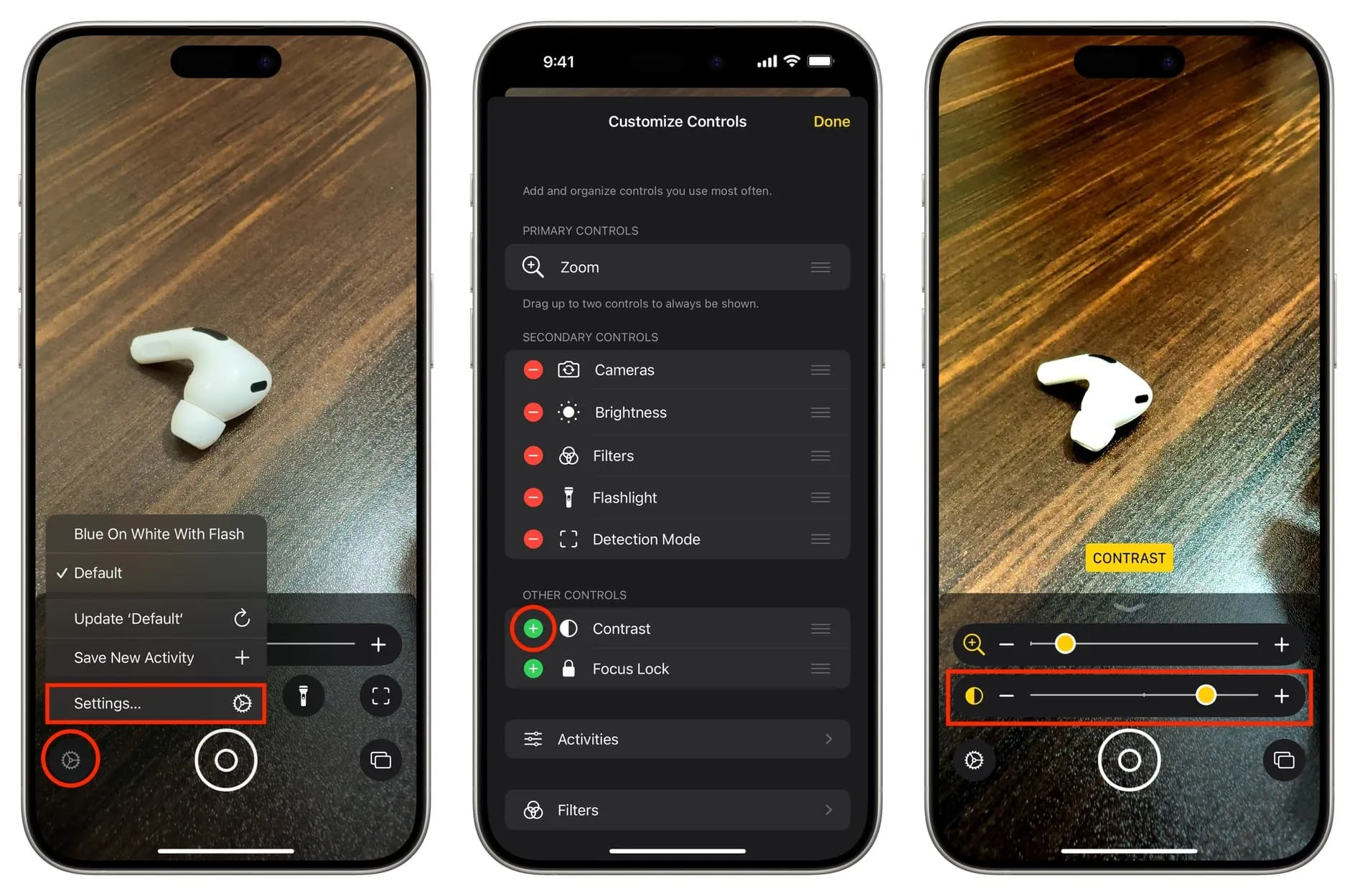 Agregue un botón de contraste a la aplicación Lupa en iPhone