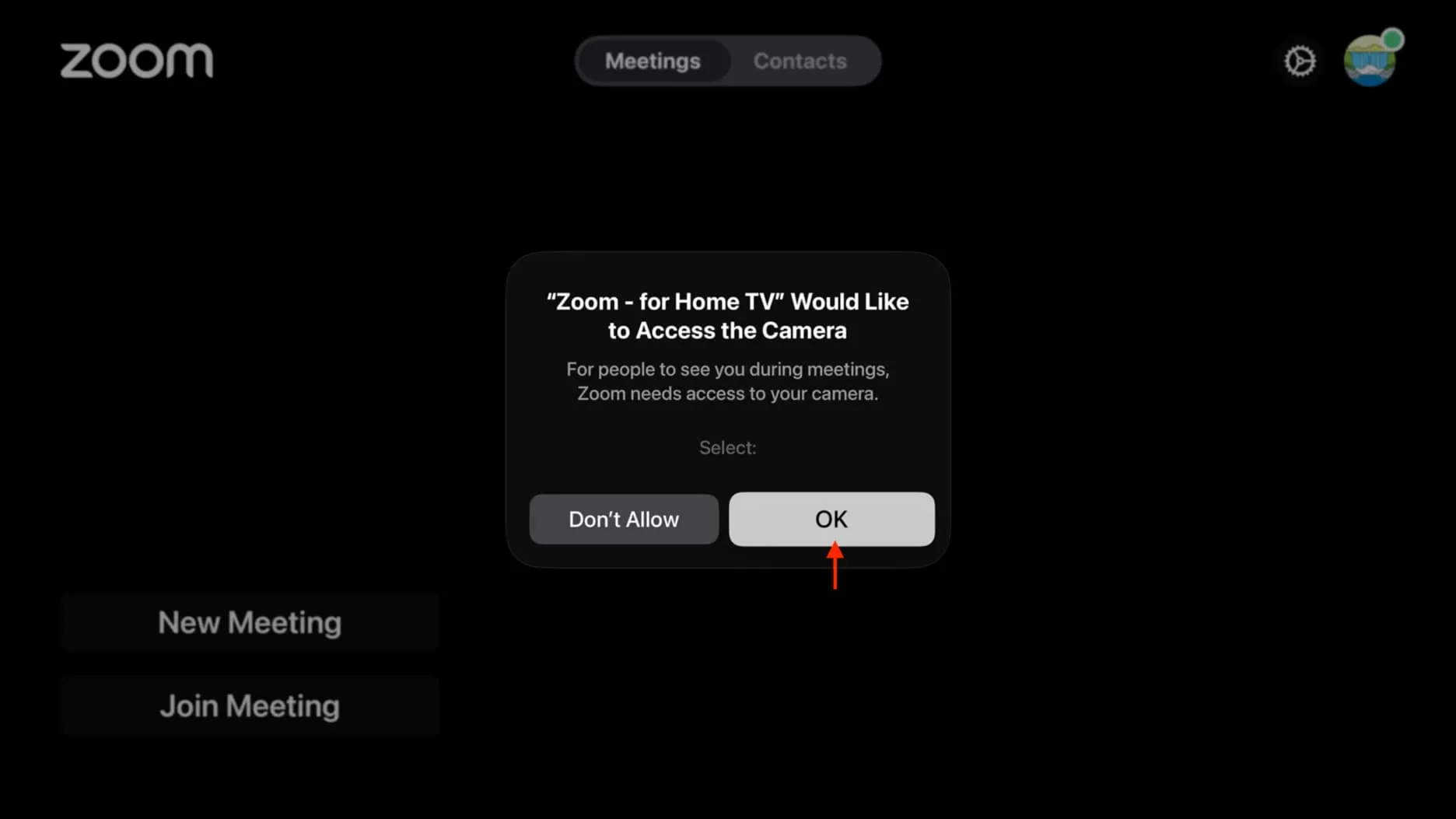 Erlauben Sie der Zoom-App auf Apple TV, Ihre Kamera zu verwenden