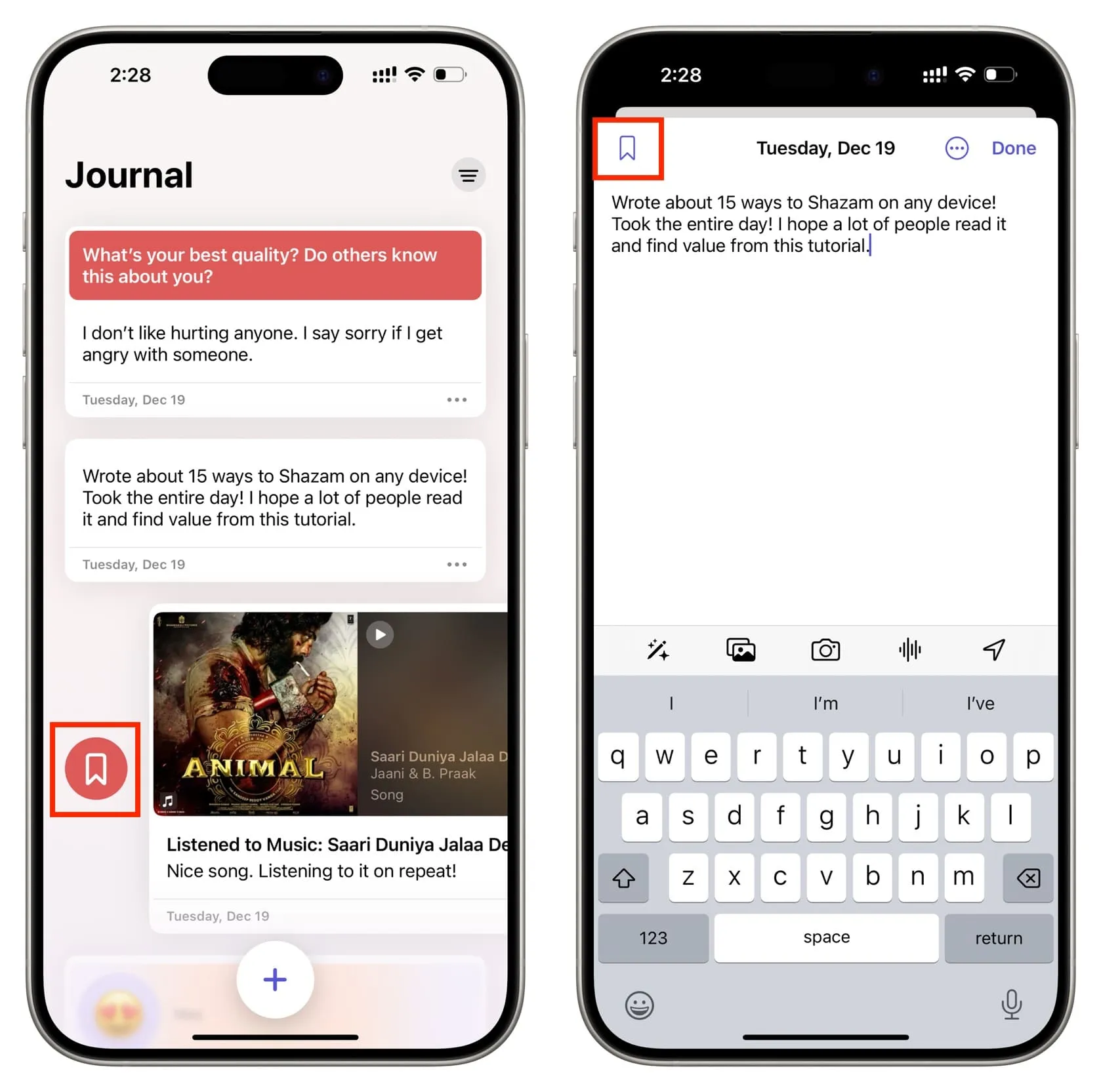 Ajouter une entrée à vos favoris dans l’application Journal sur iPhone