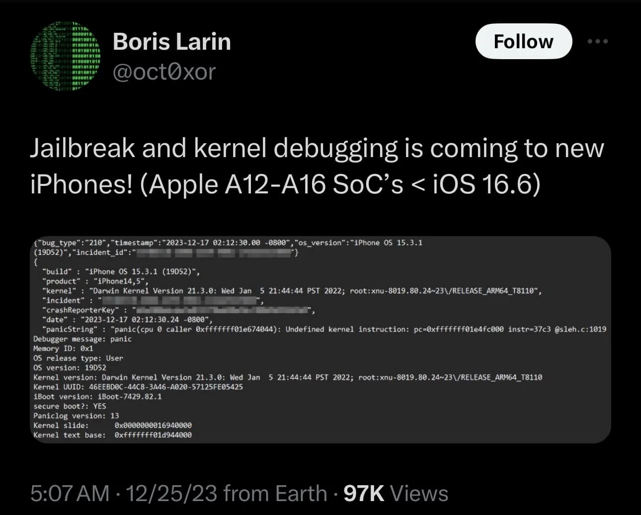 Boris Larin, un investigador de seguridad, dice que se producirá un jailbreak para dispositivos arm64e con iOS 16.6 y versiones inferiores.