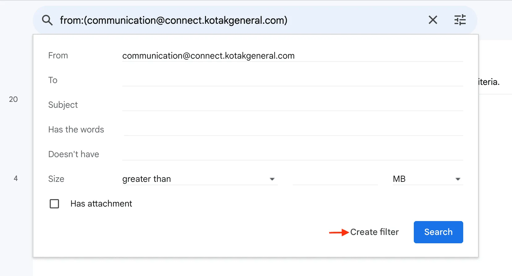 Create filter option in Gmail on web Create filter option in Gmail on web
