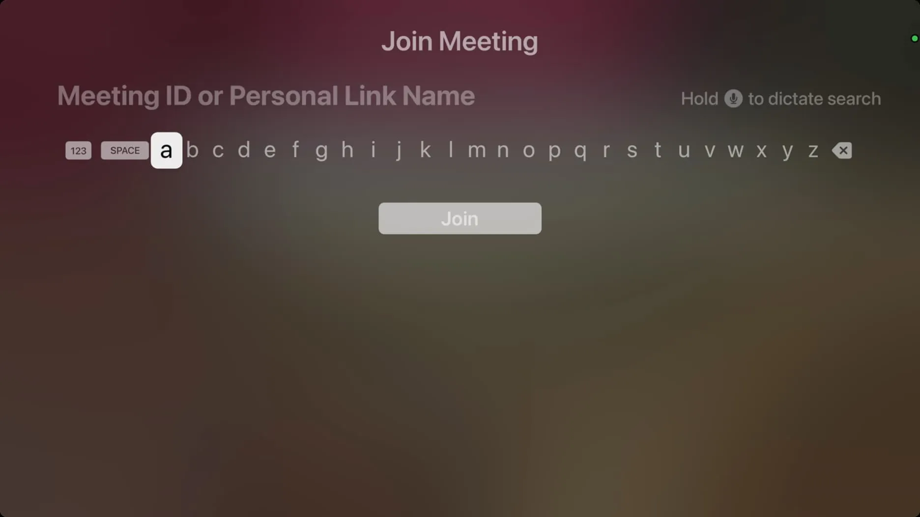 Geben Sie die Meeting-ID oder den persönlichen Linknamen in der Zoom-App auf Apple TV ein