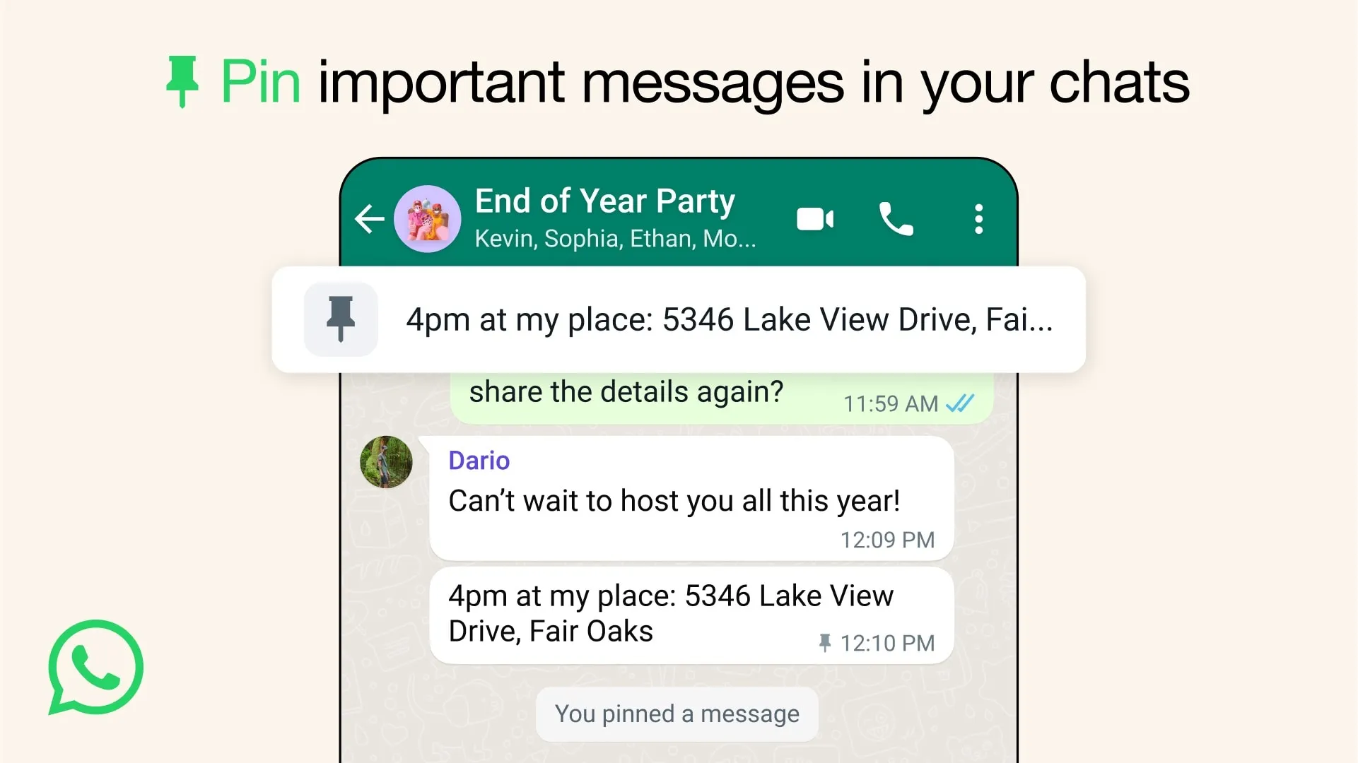 Image marketing présentant un message épinglé dans WhatsApp