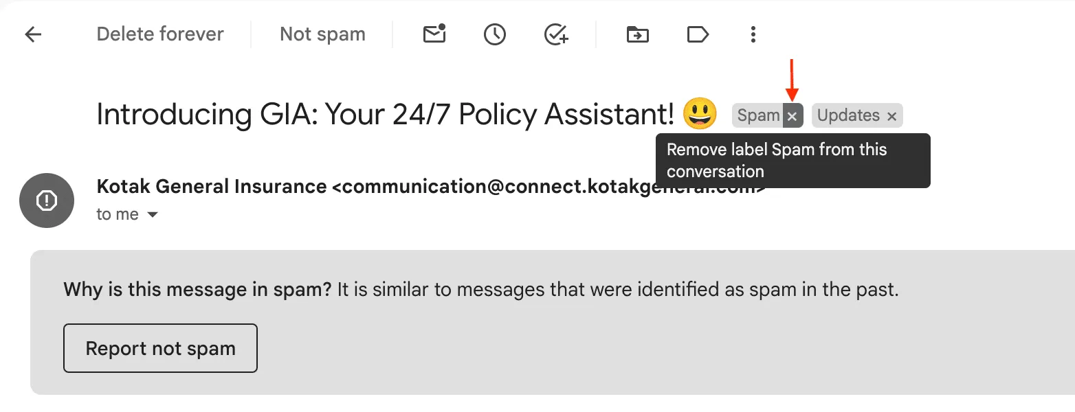 Remove label Spam from this conversation on Gmail Remove label Spam from this conversation on Gmail