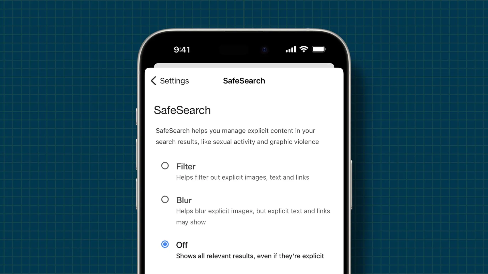 SafeSearch désactivé sur iPhone