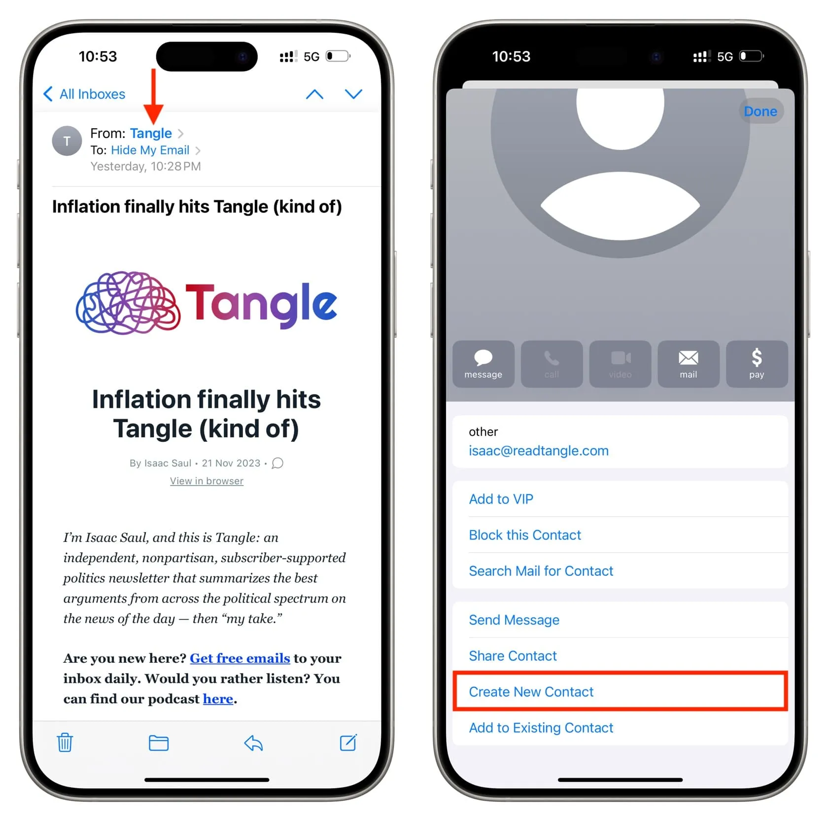 Save an email address to contact on iPhone from Mail app Save an email address to contact on iPhone from Mail app
