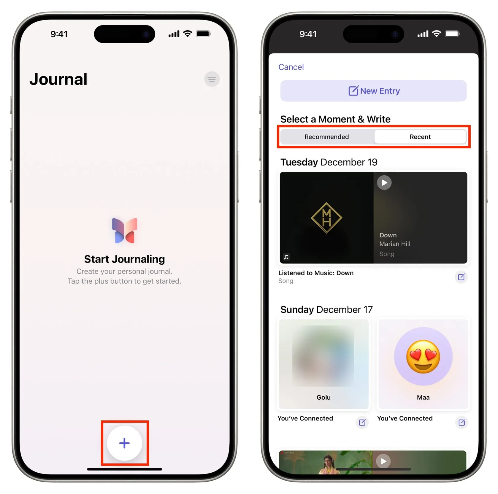 Démarrer la journalisation dans l’application Journal sur iPhone