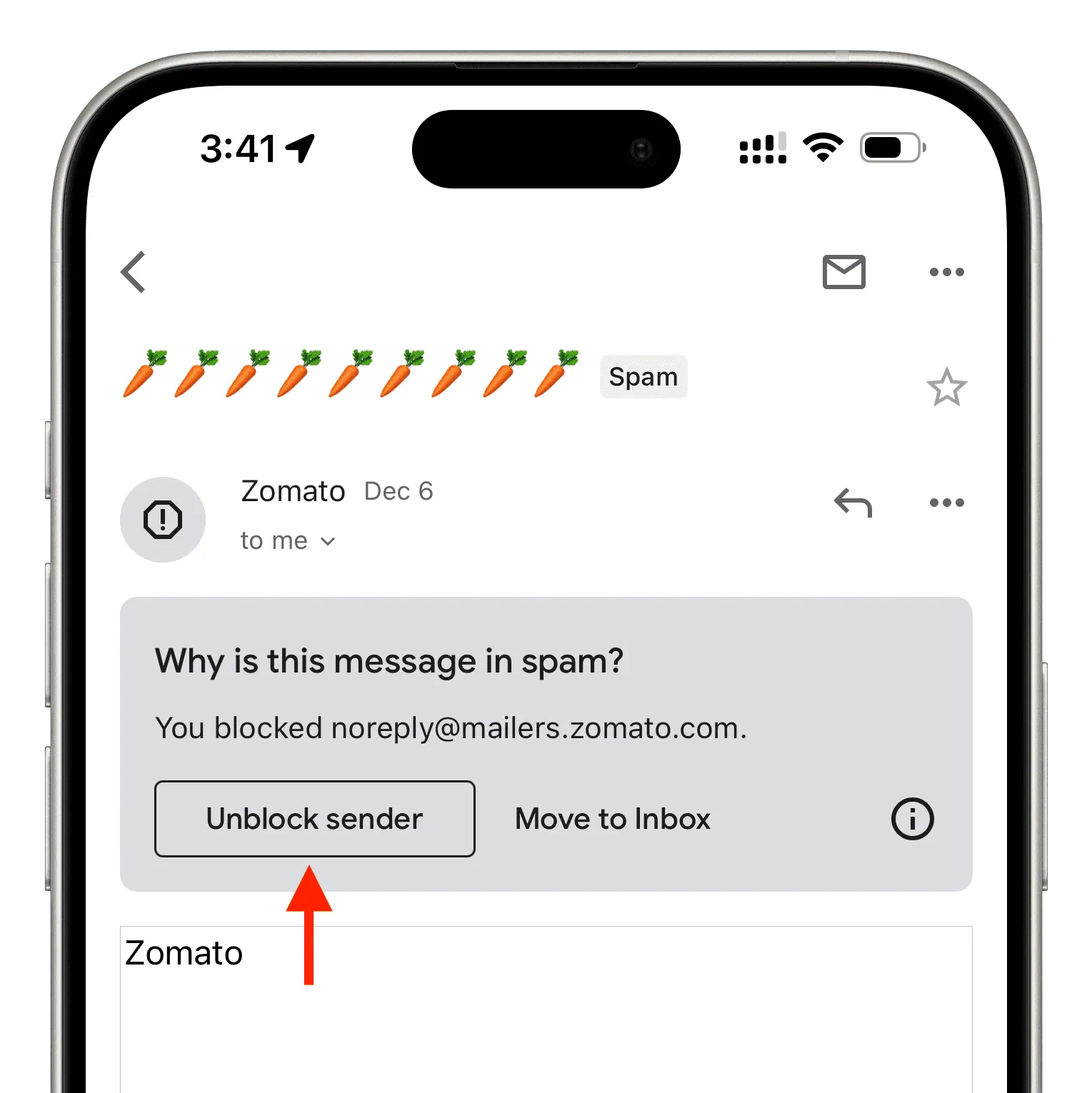 Unblock sender in Gmail app on iPhone Unblock sender in Gmail app on iPhone