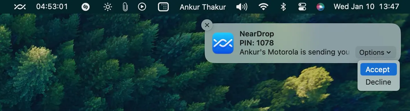 Accept Nearby Share request on Mac from Android phone Accept Nearby Share request on Mac from Android phone