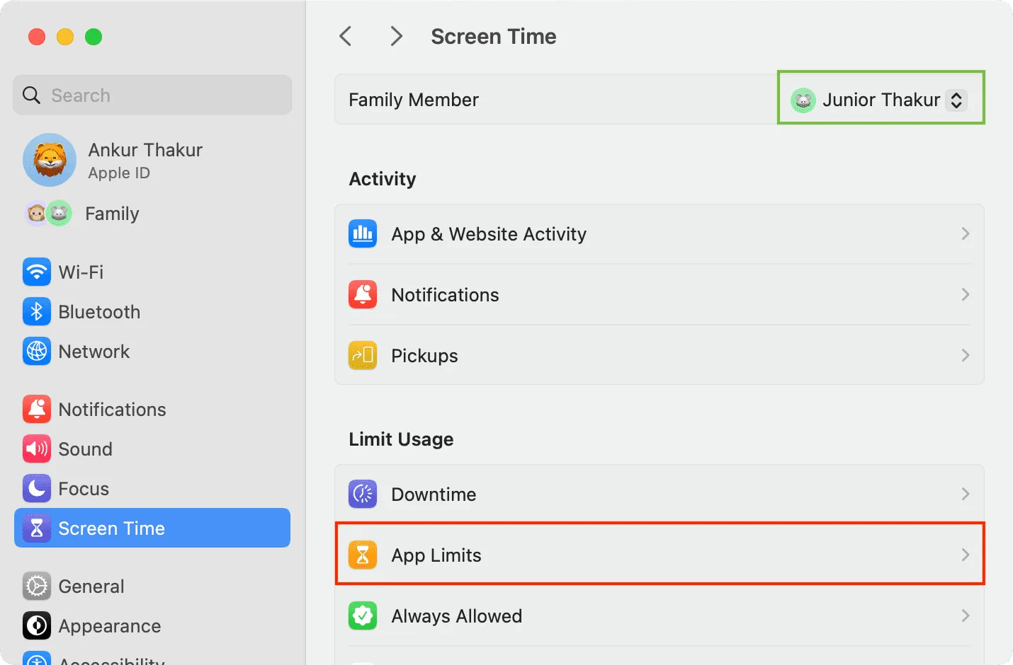 App Limits in Mac Screen Time settings App Limits in Mac Screen Time settings