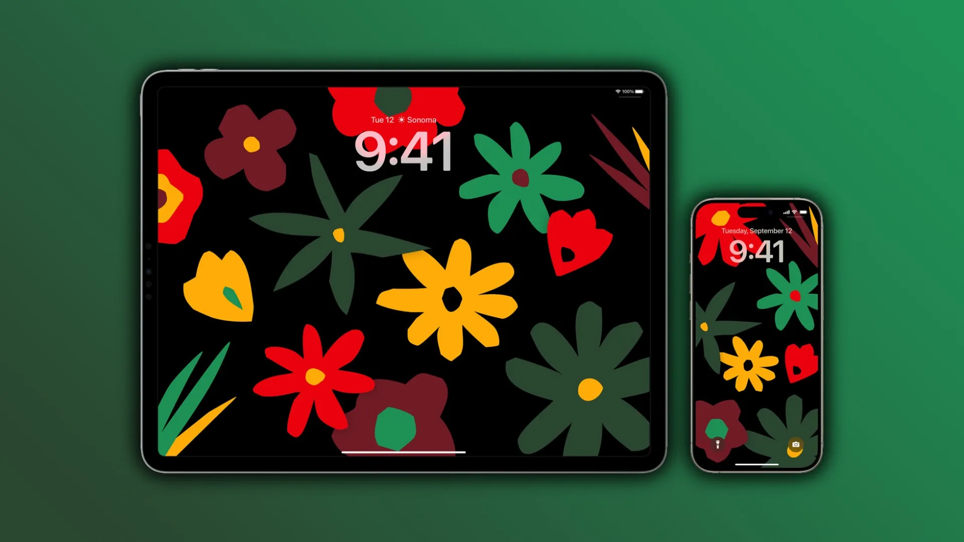 iPhone och iPad med Apples 2024 Black Unity-bakgrund på sina låsskärmar