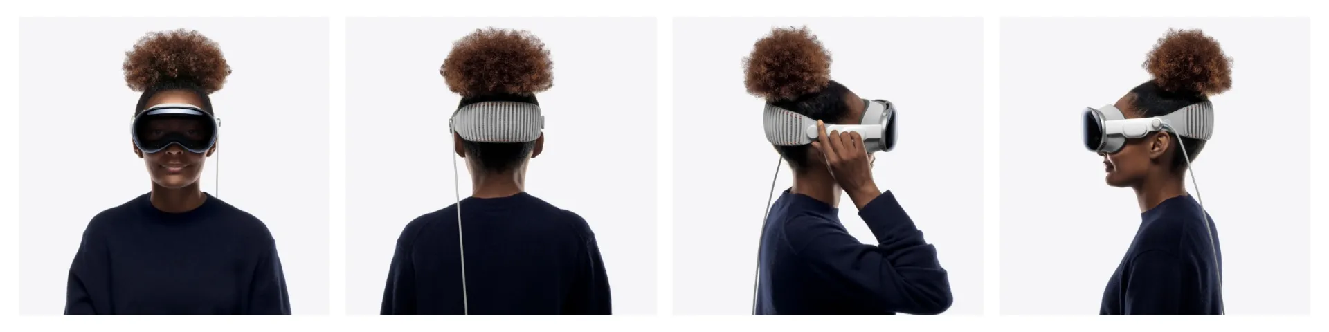 Côté gauche du casque Vision Pro d'Apple connecté à une batterie externe