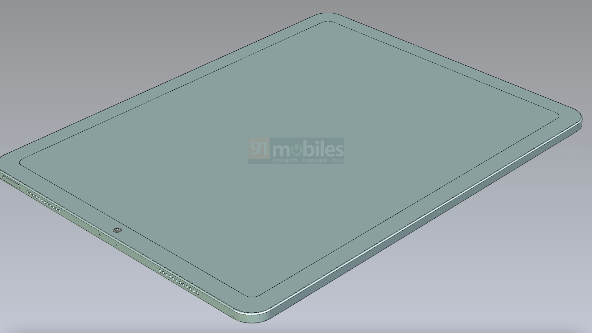 새로운 12.9인치 디스플레이 크기를 보여주는 iPad Pro용 CAD 설계도